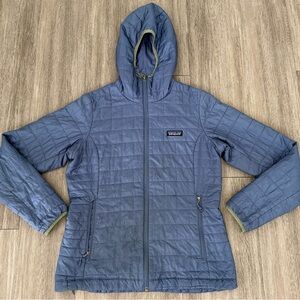 Patagonia Nano Puff Hooded Jacket Womens Medium Blue / Gray Puffer Coat FA22